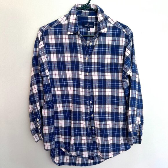 Lauren James plaid collared long sleeve button up shirt, blue white and red size - Picture 3 of 12
